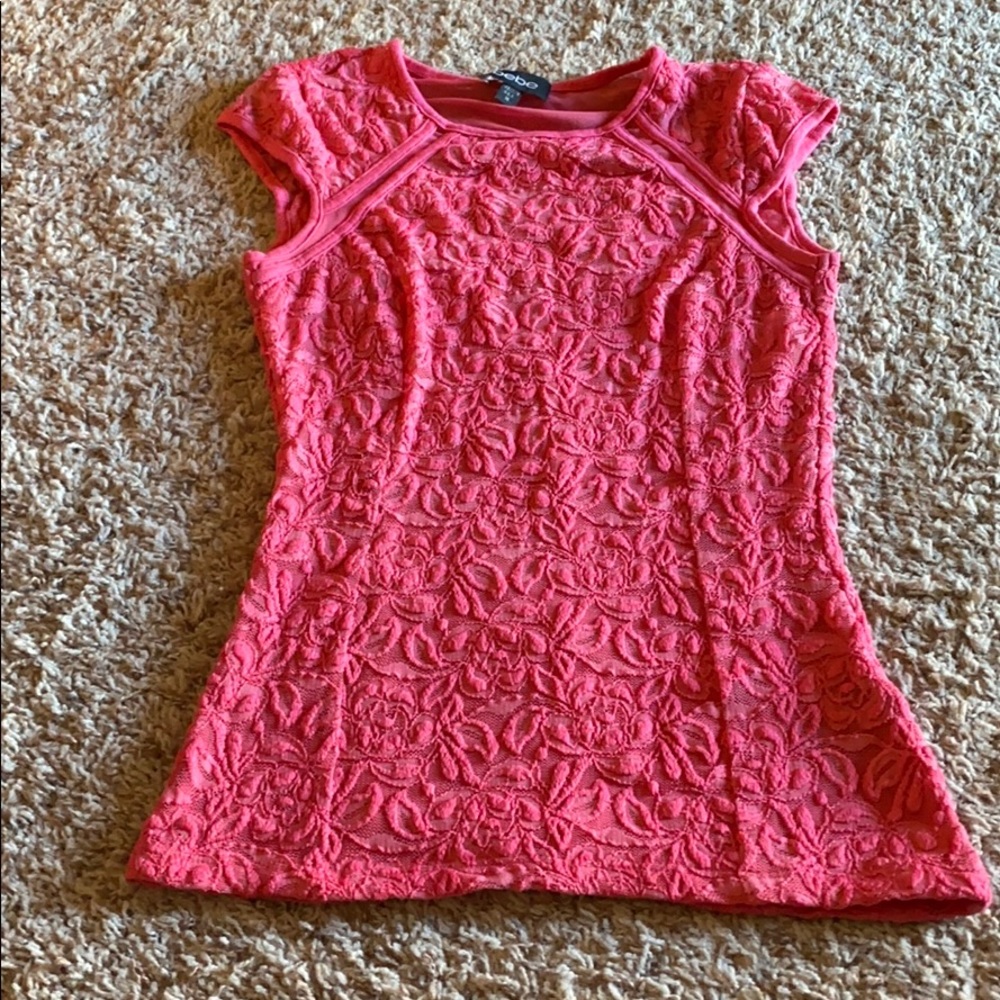 Bebe cap sleeve pink lace top